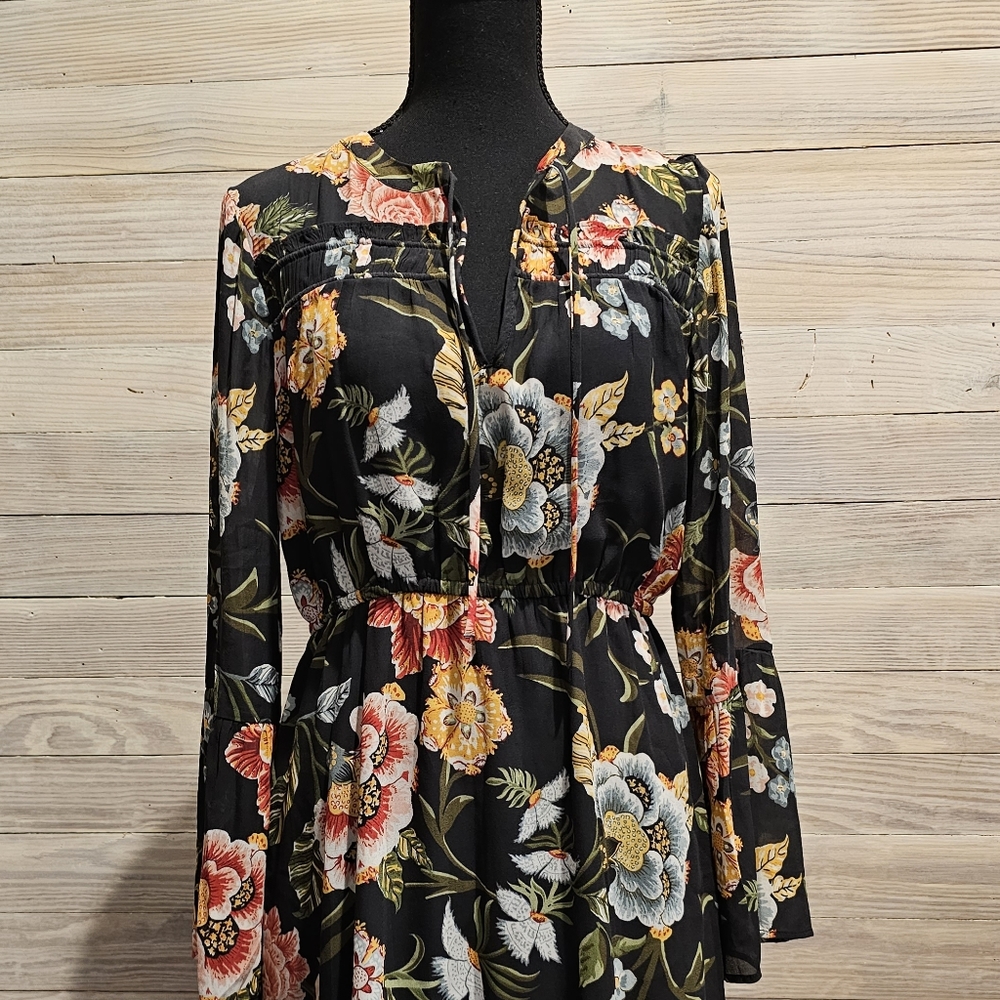 Loft Poppy Bloom Floral Bell Sleeve Mini Dress